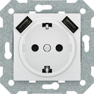BASE ENCHUFE SCHUKO CON DOBLE USB 2.4A BLANCO POLAR