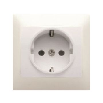 Coral, base 2 polos +tt lateral, protección de seguridad, con placa blanco 16 a 250 v~