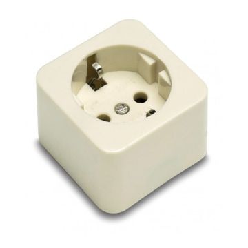 Toma fija porcelana 16A-250V con toma tierra lateral blanco