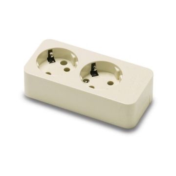 Base múltiple de 2 tomas schuko 16A 250V con toma tierra lateral blanco