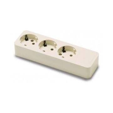 Base múltiple de 3 tomas schuko 16A 250V con toma tierra lateral blanco
