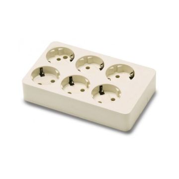 Base múltiple de 6 tomas schuko 16A 250V con toma tierra lateral blanco