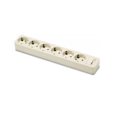 Base 6 tomas schuko con interruptor 16A 250V blanco