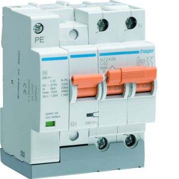 Protección combinada 2P+TT 6kA curva-C 40A