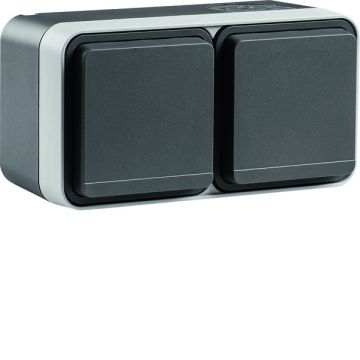 Toma schuko doble horizontal estanca gris