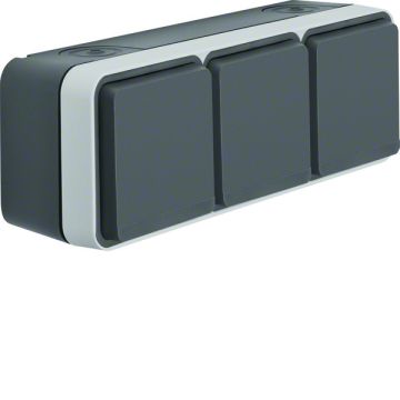 Toma schuko triple horizontal estanca gris
