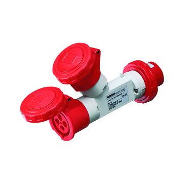 MULTIPLICADOR MÓVIL ESTANCO CON 2 SALIDAS IP67 - CLAVIJA 16A - 2 BASES 3P+T 400V 50/60HZ - ROJO - 6H