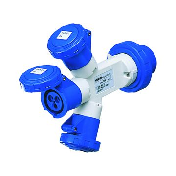 ADAPTADOR ESTANCO IP67 CON CLAVIJA 2P+T 32A 230V ca 50/60HZ - 3 BASES 2P+T 16A 230V ca