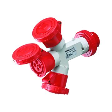 MULTIPLICADOR MÓVIL ESTANCO CON 3 SALIDAS IP67 - CLAVIJA 16A - 2 BASES 3P+N+T 400V 50/60HZ - ROJO - 6H