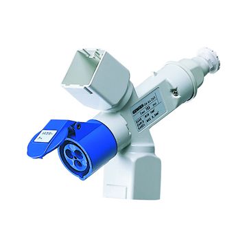 DERIVADOR ADAPTADOR MÓVIL IP44 - 2 SALIDAS DERIVADAS - PREPARADO PARA CABLE Y CLAVIJA - 2+2 MÓDULOS SYSTEM + 1 BASE 2P+T 16A 230V ca