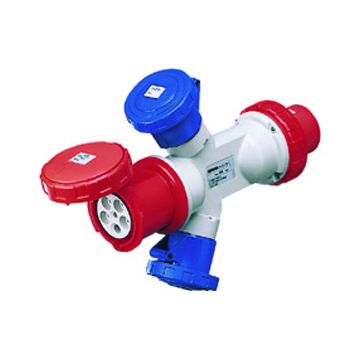 ADAPTADOR ESTANCO IP67 CON CLAVIJA 3P+N+T 63A 400V ca 50/60HZ - 2 BASES 2P+T 32A 230V ca + 1 BASE 3P+N+T 63A 400V ca
