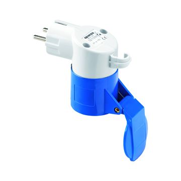 ADAPTADOR RESIDENCIAL/INDUSTRIAL IP44 - CLAVIJA 2P+T 16A 250V ac 50/60HZ STD ALEMANA/FRANCESA - BASE 2P+T 16A 230V ac