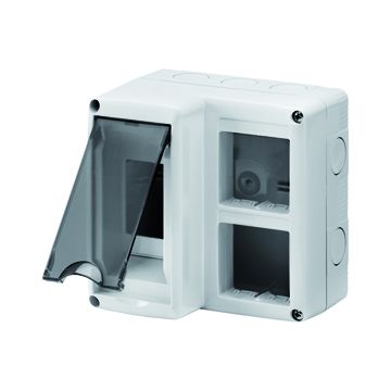 CONTENEDOR PROTEGIDO PARA INSTALACION COMBINADA DE APARATOS MODULARES DIN Y SYSTEM - 2 MÓDULOS DIN - 2X2 MÓDULOS - 27 COMBI
