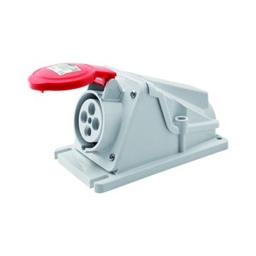 BASE FIJA DE PARED A 90° - IP44 - 3P+T 16A 380-415V 50/60HZ - ROJO - 6H - CONEXIONADO DE TORNILLO