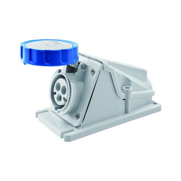 BASE FIJA DE PARED A 90° - IP67 - 2P+T 32A 200-250V 50/60HZ - AZUL - 6H - CONEXIONADO DE TORNILLO