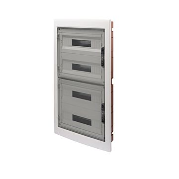 CUADROS DE DISTRIBUCIÓN CON PANELES TROQUELADOS Y BASTIDOR EXTRAIBLE - PUERTA TRANSPARENTE AHUMADA - (18X4) 72 MÓDULOS IP40