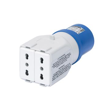 ADAPTADOR INDUSTRIAL/RESIDENCIAL IP44 - CLAVIJA 2P+T 16A 230V ac 50/60HZ - 2 BASES 2P+T 10/16A BIVALENTE (P17/11)