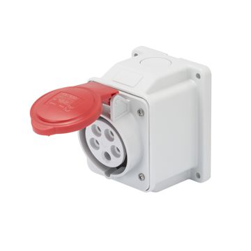 BASE FIJA DE PARED A 10° - IP44 - 3P+N+T 16A 380-415V 50/60HZ - ROJO - 6H - CONEXIONADO DE TORNILLO