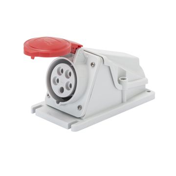 BASE FIJA DE PARED A 90° - IP44 - 3P+N+T 32A 380-415V 50/60HZ - ROJO - 6H - CONEXIONADO DE TORNILLO