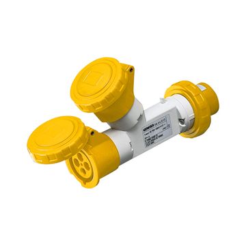MULTIPLICADOR MÓVIL ESTANCO CON 2 SALIDAS IP67 - CLAVIJA 16A - 2 BASES 2P+T 110V 50/60HZ - AMARILLO - 4H