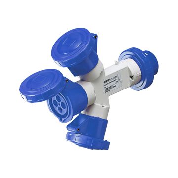 MULTIPLICADOR MÓVIL ESTANCO CON 3 SALIDAS IP67 - CLAVIJA 16A - 2 BASES 2P+T 230V 50/60HZ - AZUL - 6H