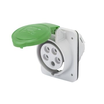 BASE FIJA DE EMPOTRAR A 10° HP - IP44/IP54 - 2P+T 32A MÁS QUE 50V 100-300HZ - VERDE - 10H - CONEXIONADO DE TORNILLO