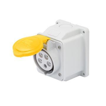 BASE FIJA DE PARED A 10° - IP44 - 3P+N+T 16A 100-130V 50/60HZ - AMARILLO - 4H - CONEXIONADO DE TORNILLO