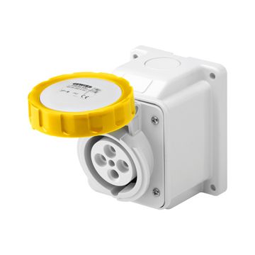 BASE FIJA DE PARED A 10° - IP67 - 2P+T 16A 100-130V 50/60HZ - AMARILLO - 4H - CONEXIONADO DE TORNILLO