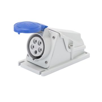 BASE FIJA DE PARED A 90° - IP44 - 2P+T 16A 200-250V 50/60HZ - AZUL - 6H - CONEXIONADO DE TORNILLO