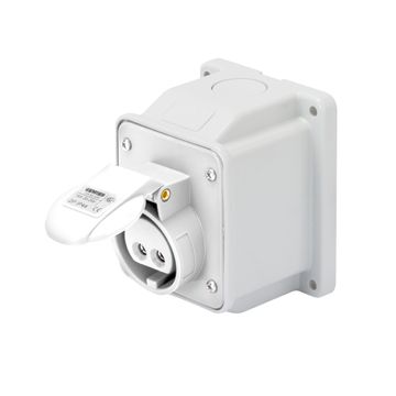 BASE FIJA DE PARED A 10° - IP44 - 3P 32A 40-50V 50-60HZ - BLANCO - 12H - CONEXIONADO DE TORNILLO