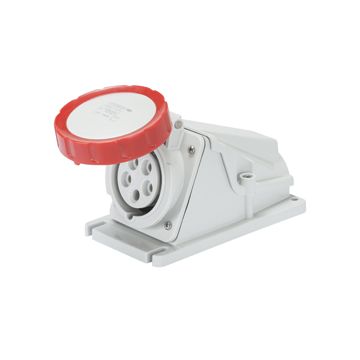 BASE FIJA DE PARED A 90° - IP67 - 3P+N+T 32A 380-415V 50/60HZ - ROJO - 6H - CONEXIONADO DE TORNILLO