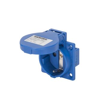 BASE FIJA DE EMPOTRAR A 10° - STANDARD ALEMANO - 2P+T 16A 230V 50/60HZ - 50X50 - AZUL - CONEXIONADO DE TORNILLO