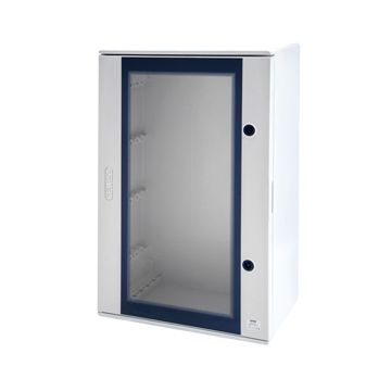 CUADRO EN POLÍESTER CON PUERTA TRASPARENTE EQUIPADA CON CERRADURA - 450X500X200 - IP66 - GRIS RAL 7035