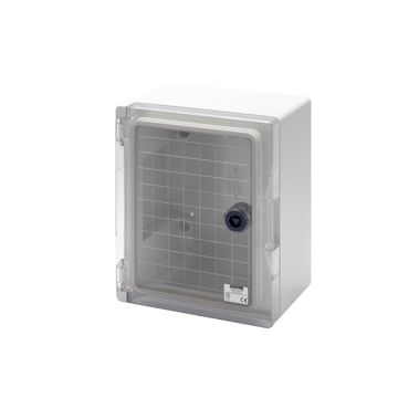 CUSDRO ESTANCO EN GWPLAST 120 PUERTA TRANSPARENTE EQUIPADA CON CERRADURA - 200X254X135 - IP55 - GRIS RAL 7035