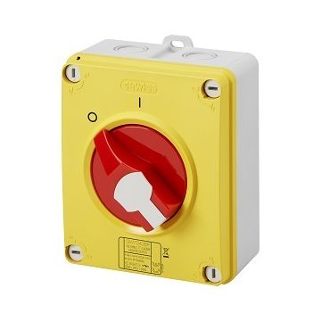 INTERRUPTOR ROTATIVO - HP - EMERGENCIA - CAJA DE MATERIAL AISLANTE - 16A 3P - MANETA ROJA - IP66/67/69