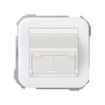 Placa de voz y datos inclinada con guardapolvo para 2 conectores rj45 blanco simon 31