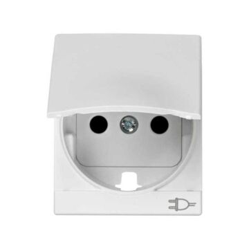 Tapa articulada con dispositivo de seguridad para base de enchufe bipolar con toma de tierra lateral schuko blanco simon 82 centralizaciones