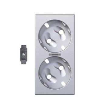 Tapa doble schuko con led indic.aluminio