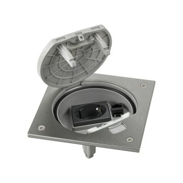 Unidad con base schuko+1 rj45 c.6 inox