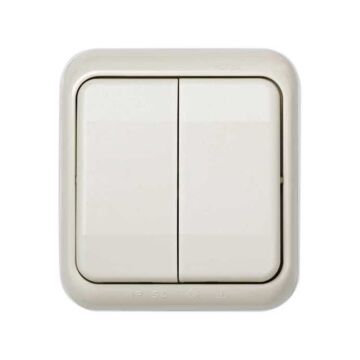 Doble conmutador empotrar 10ax 250v ip54, sistema de embornamiento a tornillo, 84x92mm, beige simon 44