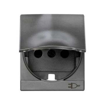 Tapa articulada con dispositivo de seguridad para base de enchufe bipolar con toma de tierra lateral schuko aluminio simon 82 centralizaciones