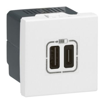 Base cargador usb 2 módulos dos puertos tipo c+c - 3a - 15w - blanco