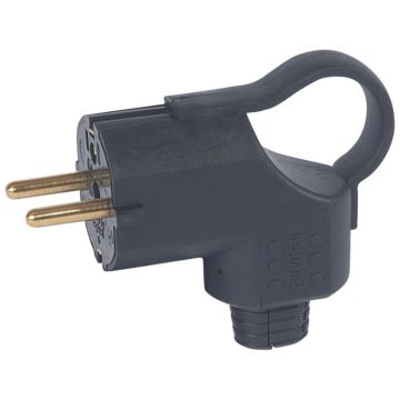 Clavija 2p+t 16a ip20 con anillo tirador, salida lateral. material caucho de gran resistencia
