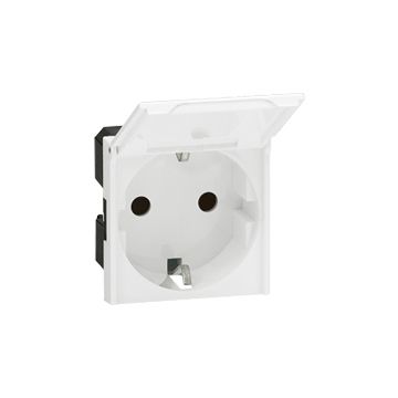 Base de corriente mosaic - 2p+t - 2 módulos - embornamiento automático - con tapa - blanco antibacteriano