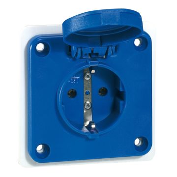 Base de cuadros p17, lateral unificado. 2p+t, 16a, 200/250v~, ik09, ip44. color azul