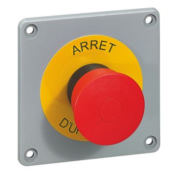 Pulsador de parada de emergencia para caja p17. placa previamente perforada. permite el corte de alimentación de las cajas