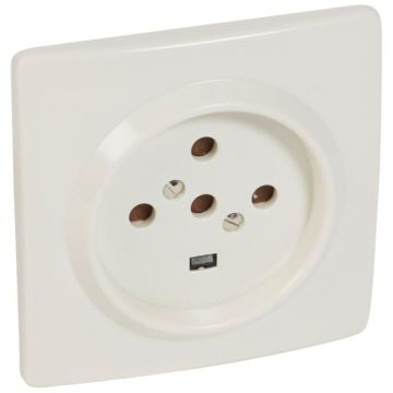 Base de corriente para empotrar 20a 3p+n+t 380v para instalar en caja 95x95mm, superficie o empotrar, a tornillo. color blanco