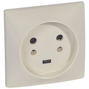 Base de corriente para empotrar 20a 2p+t 380v para instalar en caja 80x80mm, con garras. color blanco