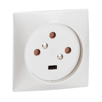 Base de corriente para empotrar 20a 3p+t 380v para instalar en caja 80x80mm a tornillo. color blanco