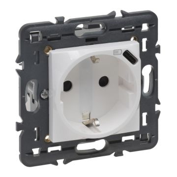 Valena next 1 toma de corriente 2p + t estándar alemana + cargador usb tipo c precableado - blanco